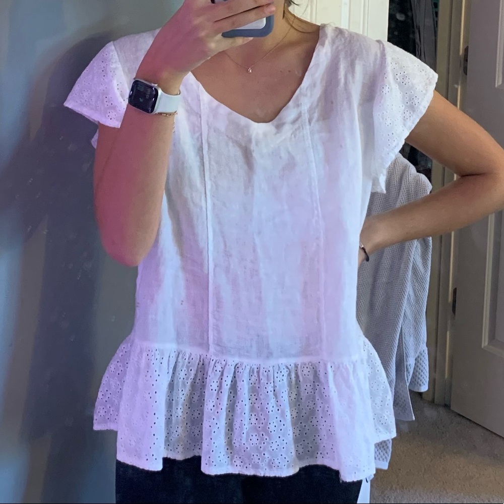 Women’s White Ruffled Preppy Peasant Top